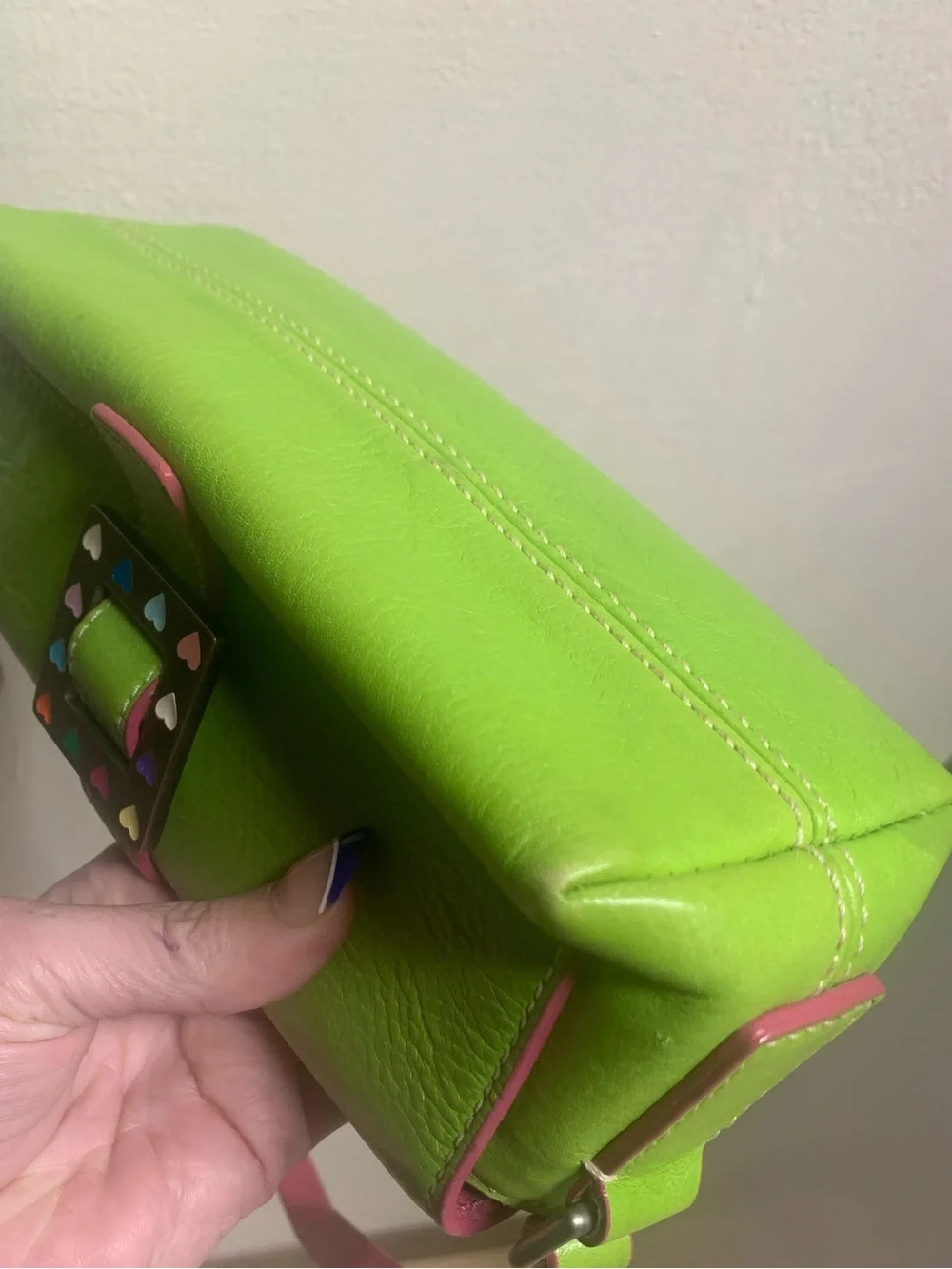 Rare Vintage Y2K Dooney & Bourke Lime Green Hearts Mini Shoulder Bag